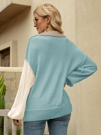 Thumbnail for Color Block Dropped Shoulder Sweater - T - 3 COLORS -