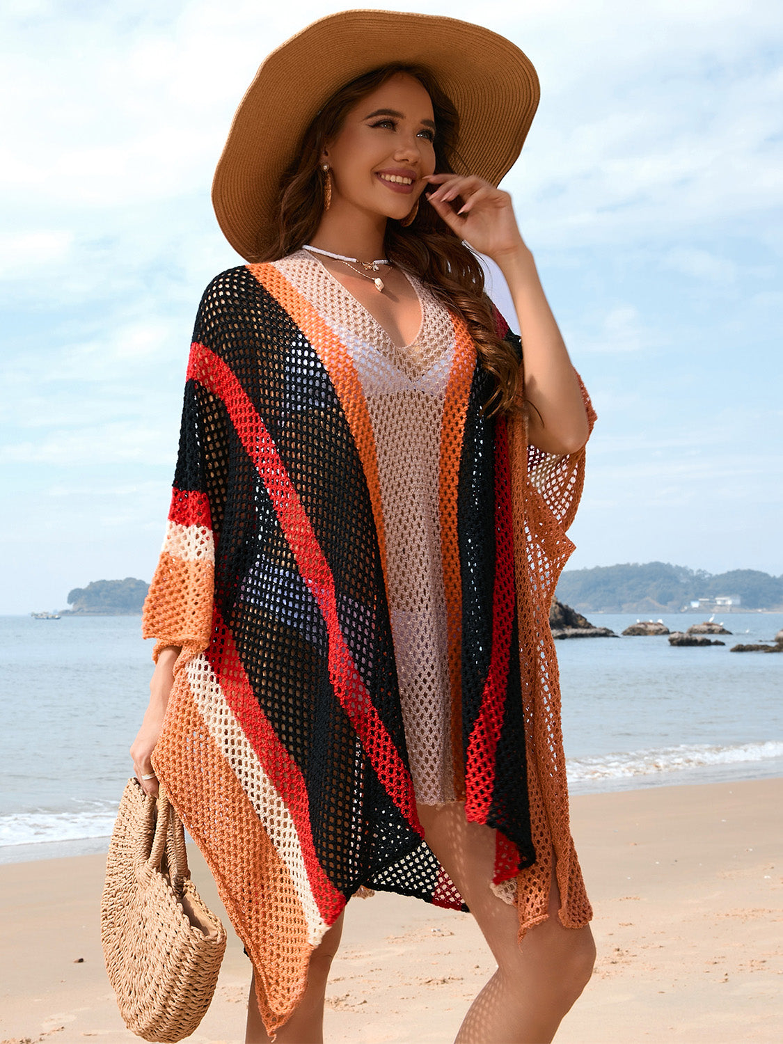 Openwork Color Block Plunge Cover-Up - T - 4 COLORS -