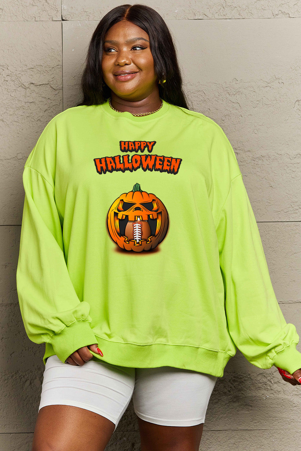 Simply Love Full Size HAPPY HALLOWEEN Graphic Sweatshirt - S THRU 3X - T - 6 COLORS -