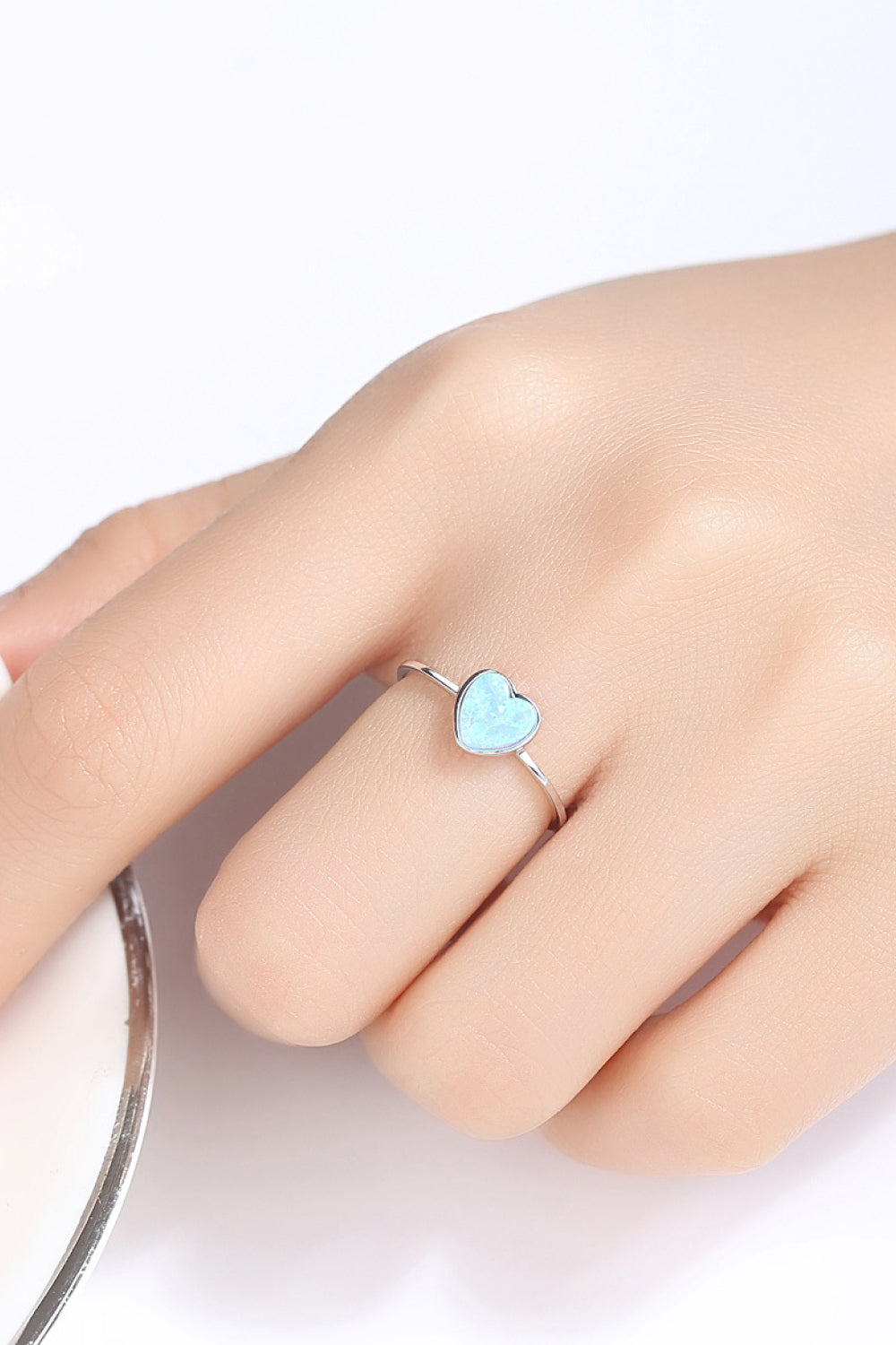 Opal Heart 925 Sterling Silver Ring - T - SIZES 6 THRU 9 - 3 COLORS -