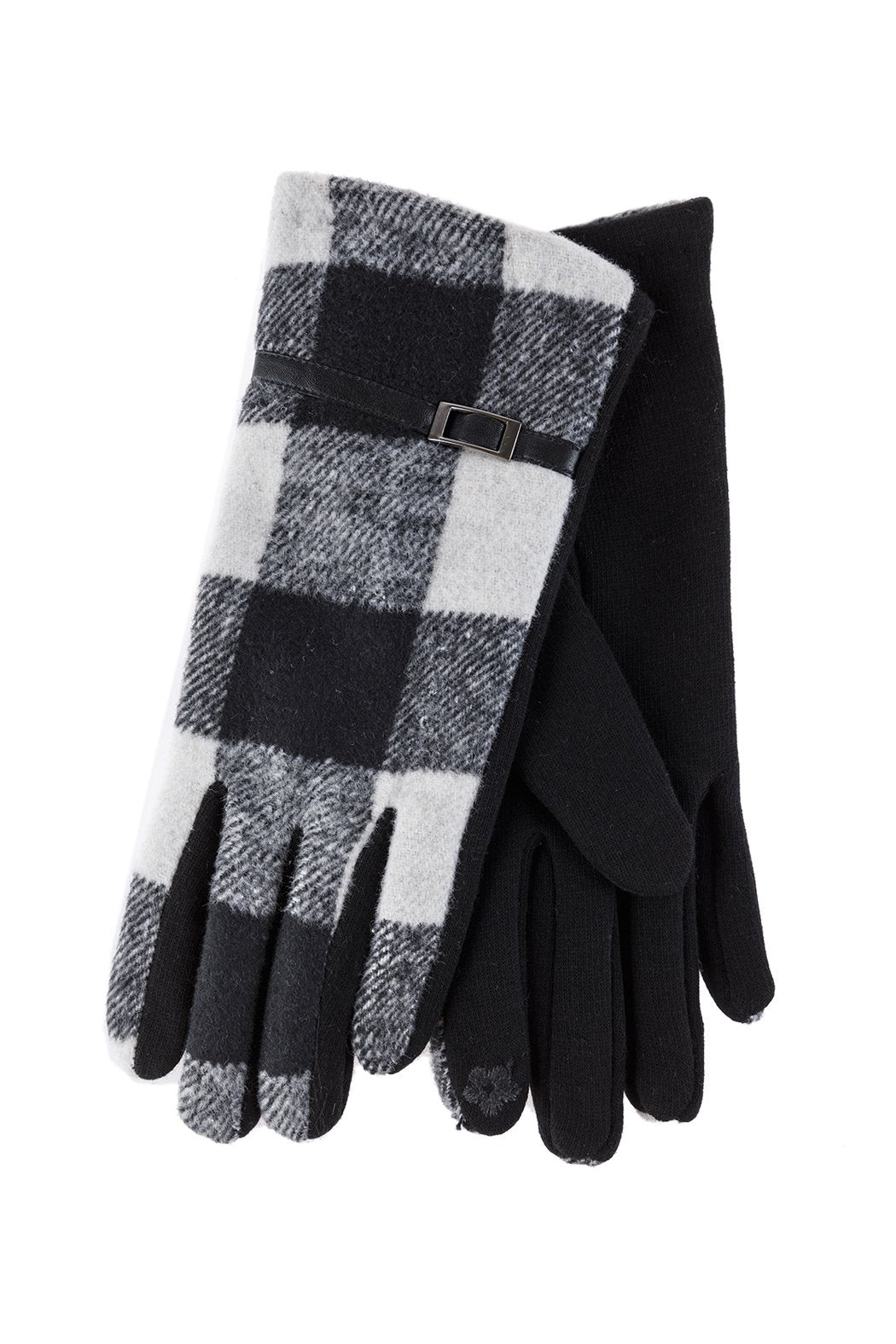 Riah Fashion - Buffalo Plaid Strap Smart Touch Gloves - 2 COLORS -