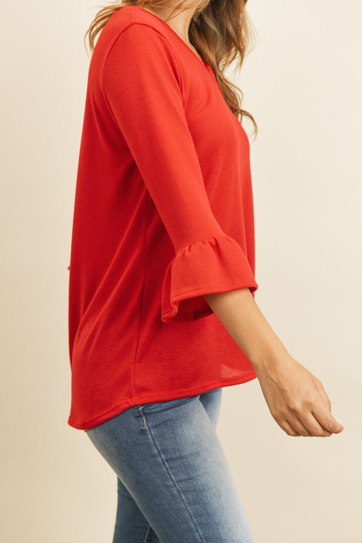 Riah Fashion - Solid Bell Sleeve V-Neck Top - 5 COLORS -