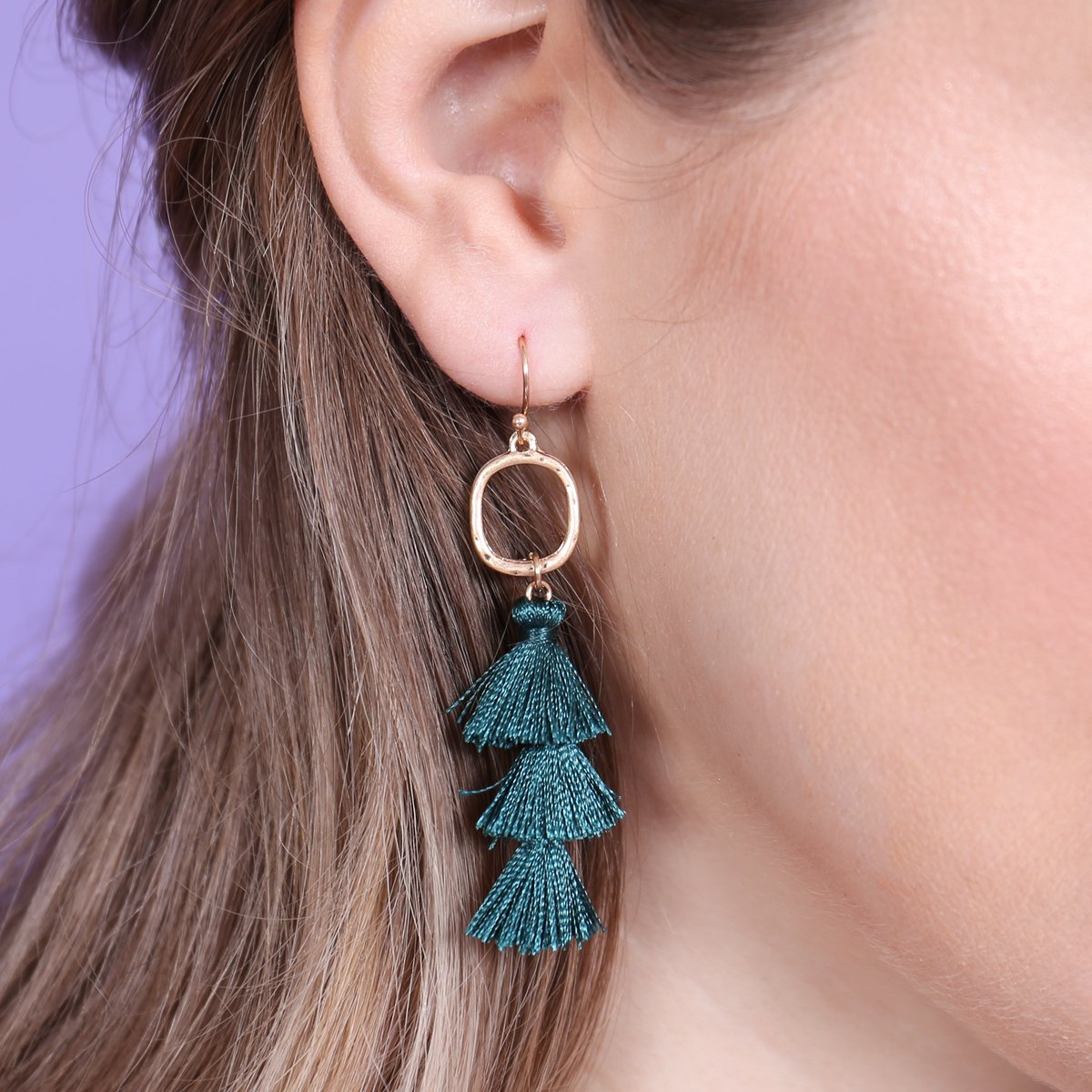 Three Drop Tassel With Metal Hook Earrings - 11 COLORS -