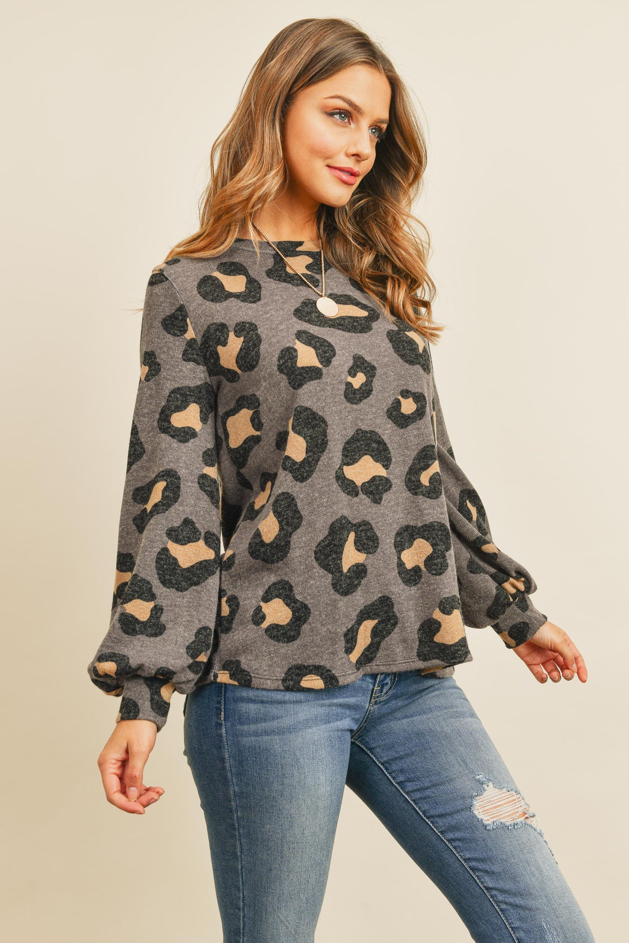 Riah Fashion - Puff Sleeved Leopard Print Top - 4 COLORS -