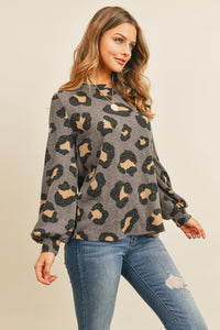 Thumbnail for Riah Fashion - Puff Sleeved Leopard Print Top - 4 COLORS -