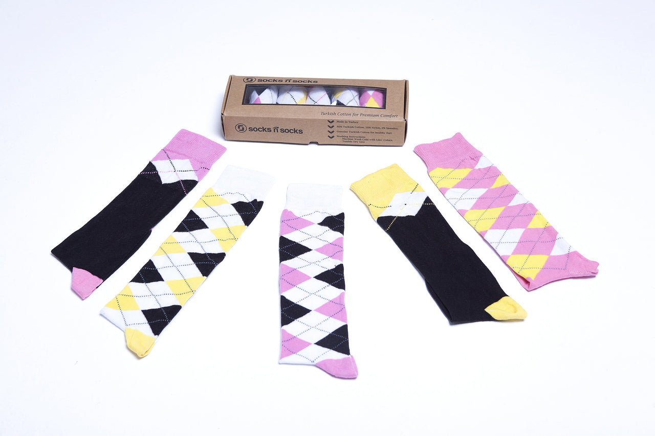 Women's Mixed & Match Argyle Knee High Socks Set - 5 PACK -