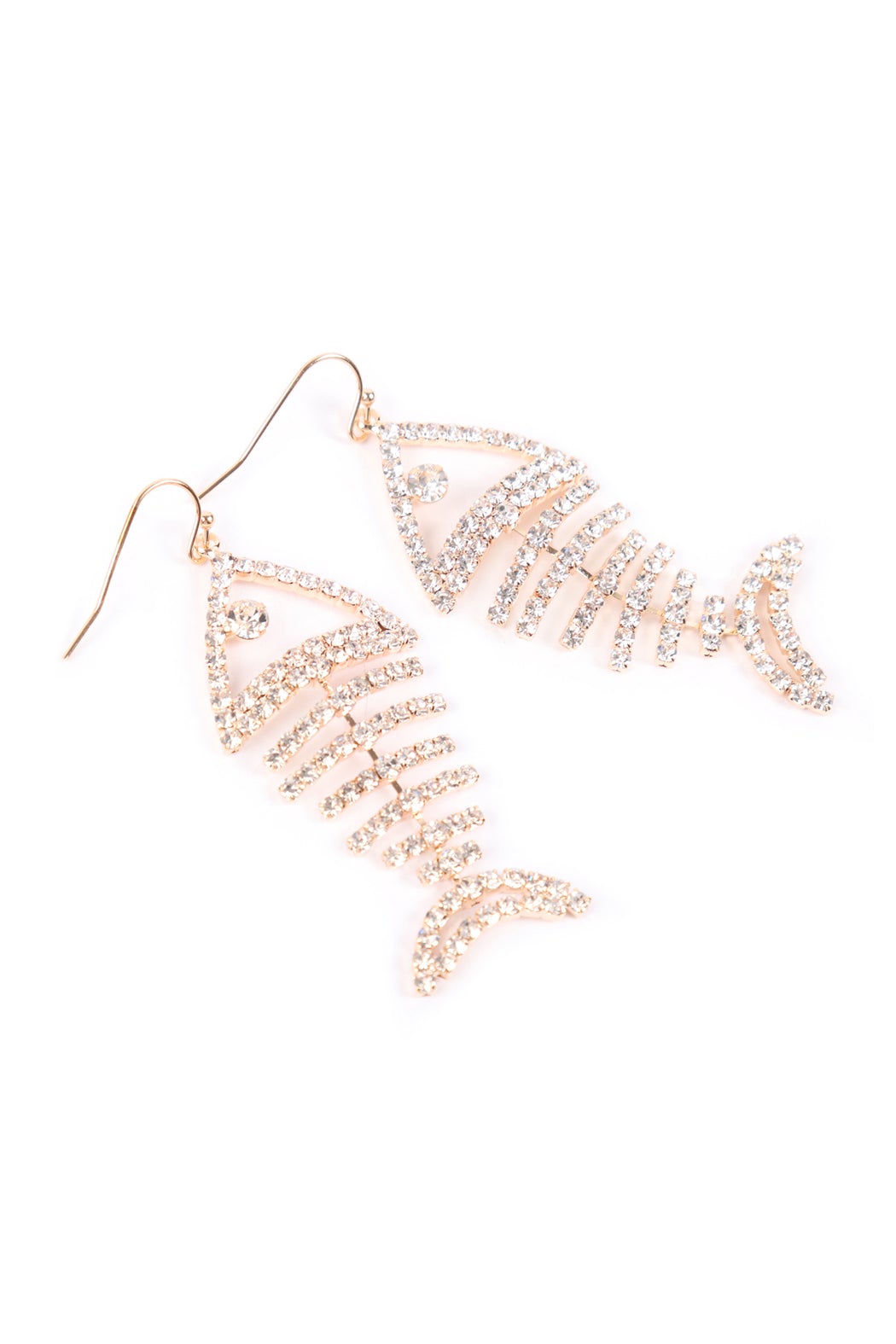 Riah Fashion - Fish Bone Rhinestone Dangling Earrings - 2 COLORS -