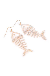 Thumbnail for Riah Fashion - Fish Bone Rhinestone Dangling Earrings - 2 COLORS -