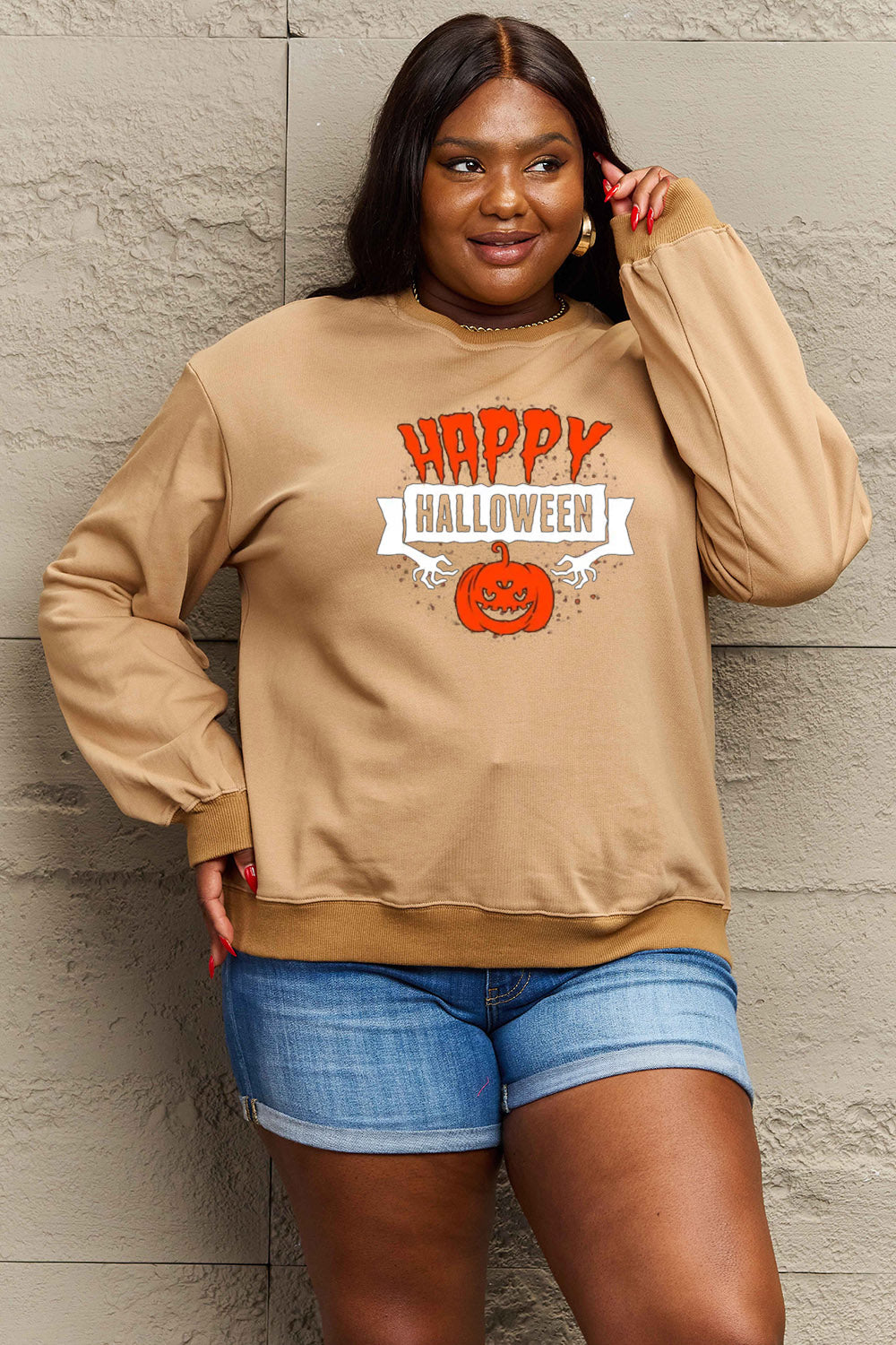 Simply Love Full Size HAPPY HALLOWEEN Graphic Sweatshirt - SIZES S THRU 3XL - T - 6 COLORS -