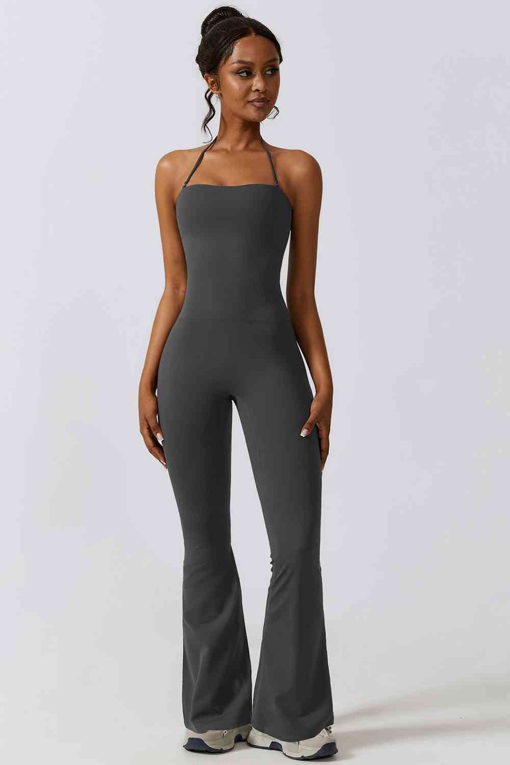 Halter Neck Flare Sport Jumpsuit - T - 4 COLORS -