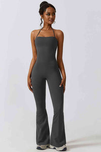 Thumbnail for Halter Neck Flare Sport Jumpsuit - T - 4 COLORS -