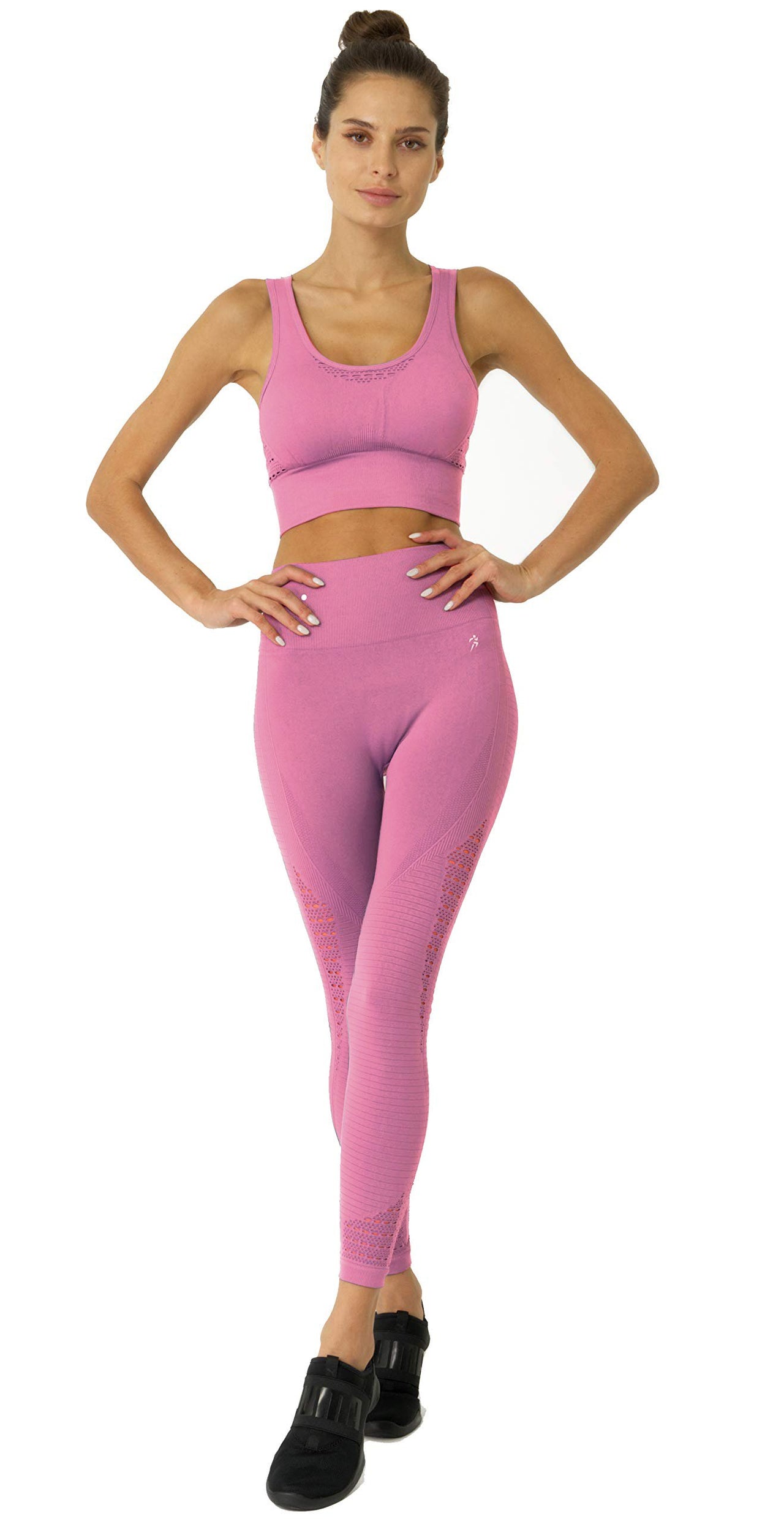 Savoy - Mesh Seamless Legging With Ribbing Detail - Pink - 1 COLOR -