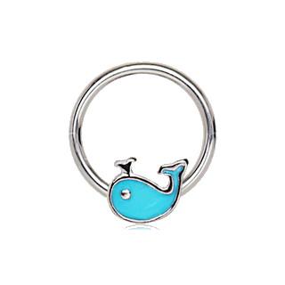 316L Stainless Blue Whale Snap-In Captive Bead Ring / Septum Ring -