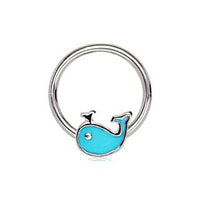 Thumbnail for 316L Stainless Blue Whale Snap-In Captive Bead Ring / Septum Ring -