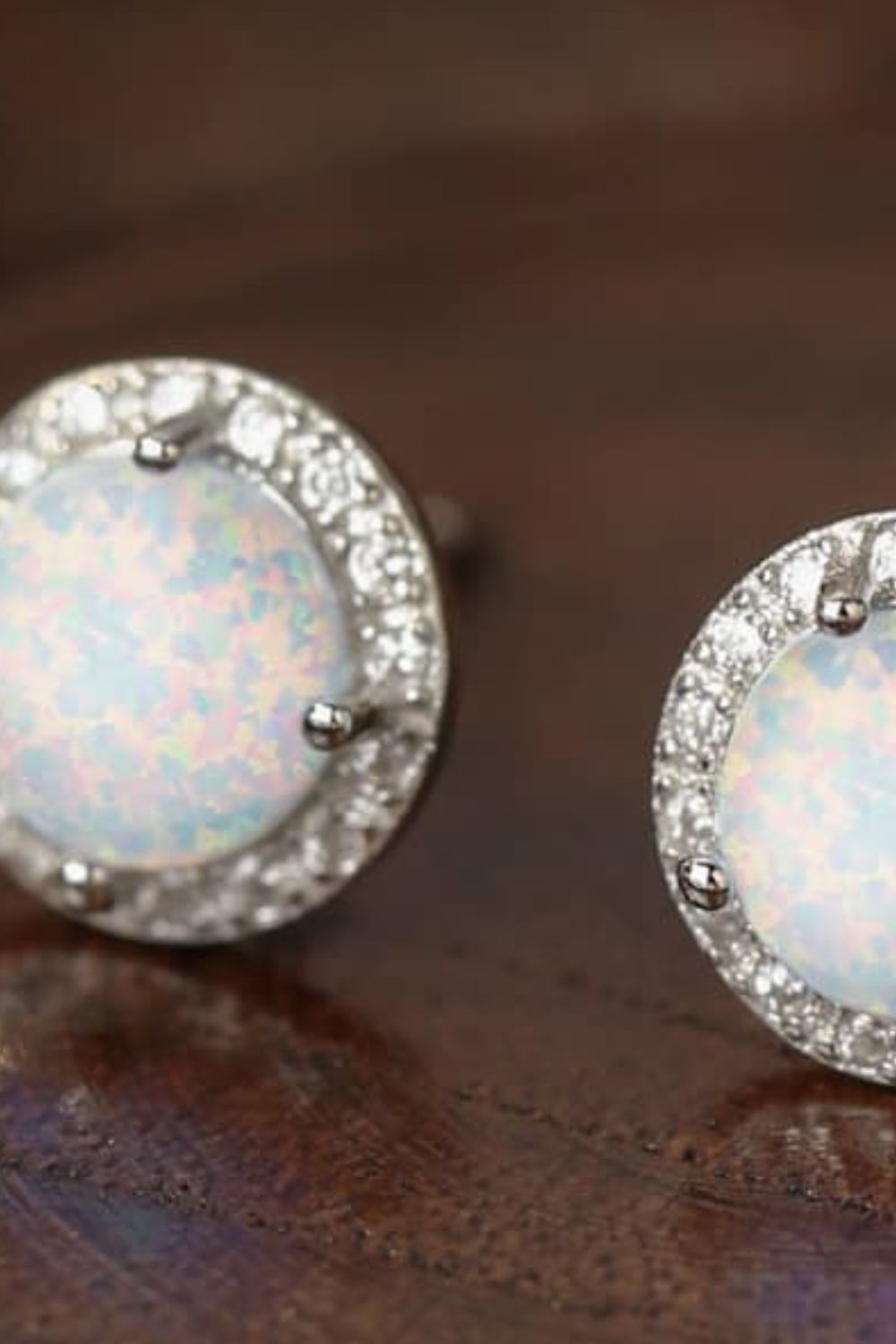 925 Sterling Silver Platinum-Plated Opal Round Stud Earrings - T - 2 COLORS -