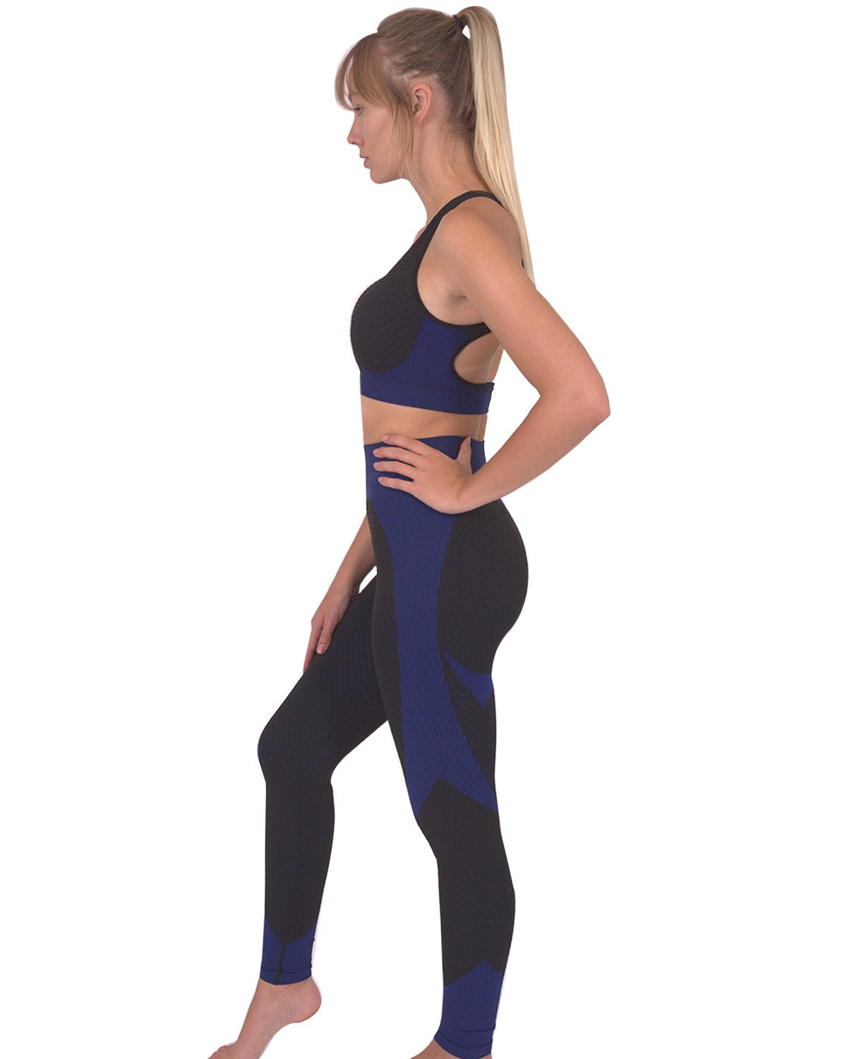 Savoy - Trois Seamless Leggings & Sports Top 2 Set - Black With Navy - 2 PCS - 1 COLOR -