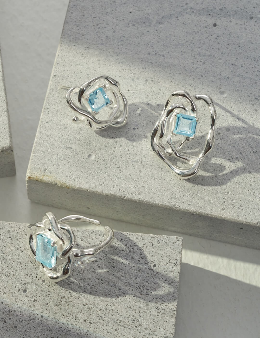 Blue Topaz Statement Ring - ADJUSTABLE SIZES 5 THRU 9 -