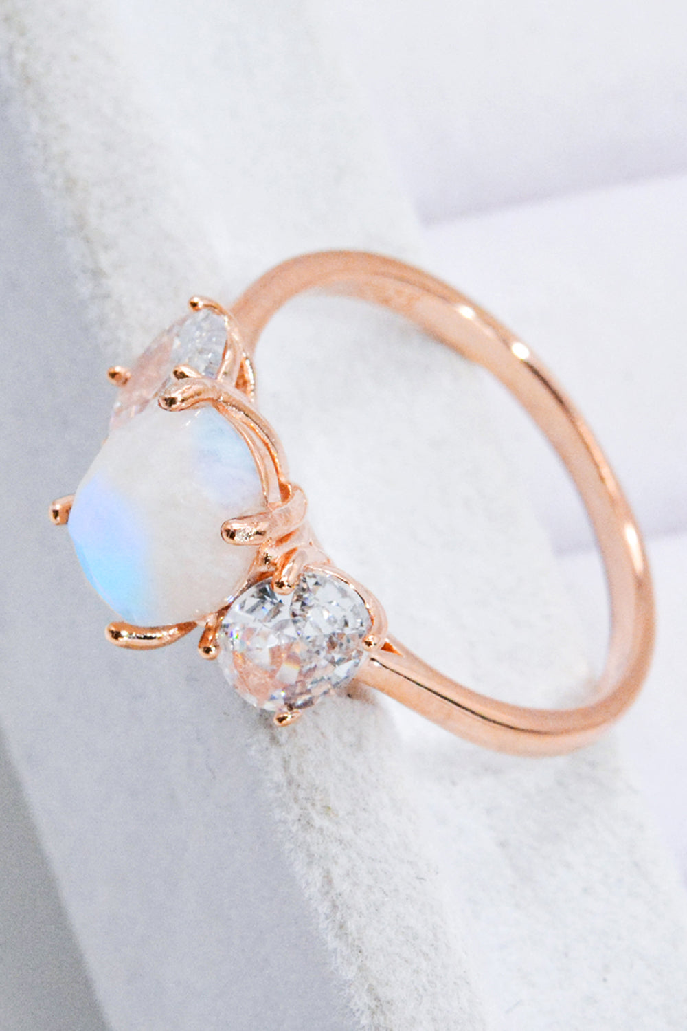 Natural Moonstone and Zircon Ring - T - SIZES 6 THRU 9 - 2 FINISHES -