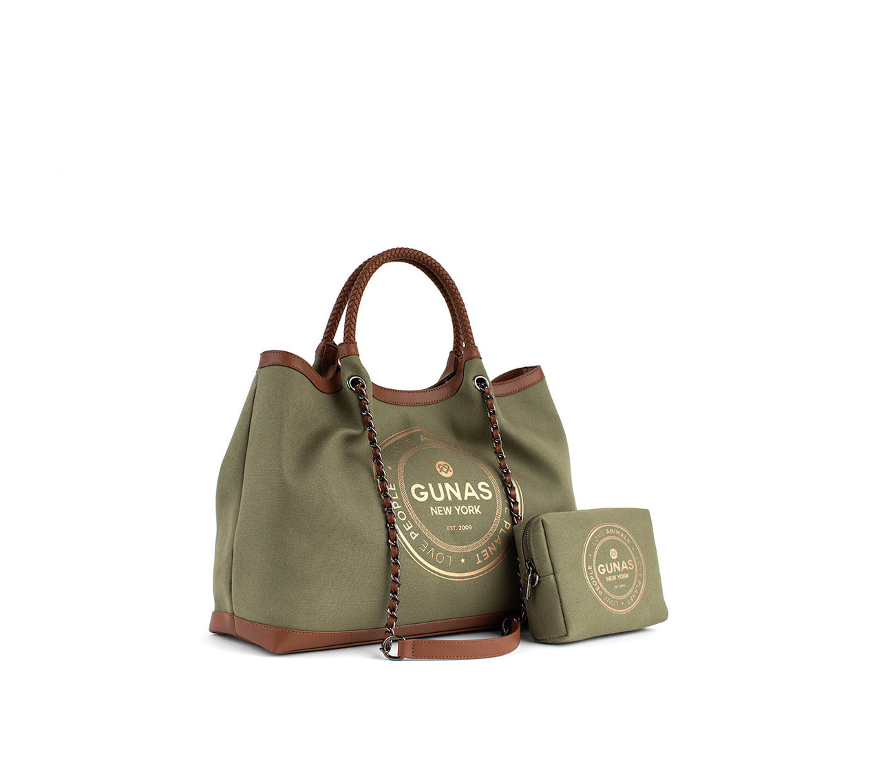 GUNAS NEW YORK - RUTH - Green Vegan Canvas Tote / comes with make-up bag & dust pouch - 1 COLOR -