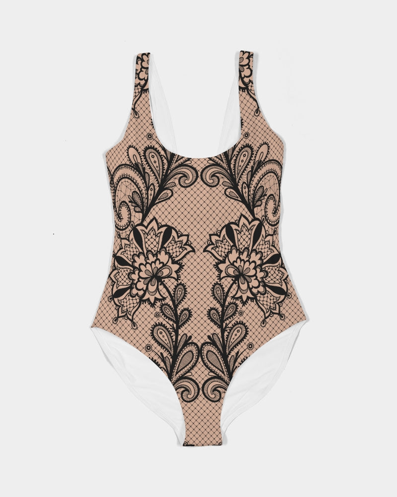 Chaluisant - Black & Nude Lace Women's One-Piece Swimsuit -