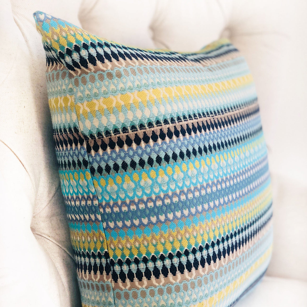 Lake Marsh Turquoise Yellow and Navy Handmade Luxury Pillow - 10 SIZES -