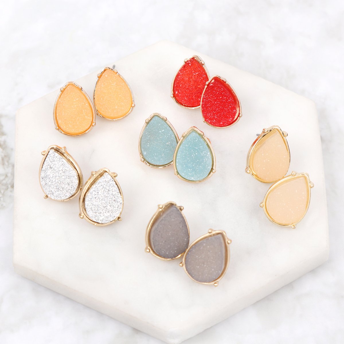 Druzy Teardrop Post Earrings - 17 COLORS -