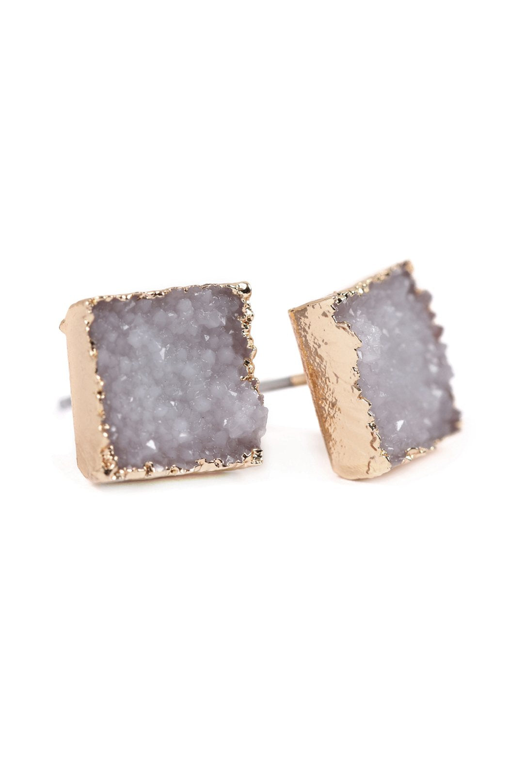 Square Druzy Stone Stud Earrings - 12 COLORS -