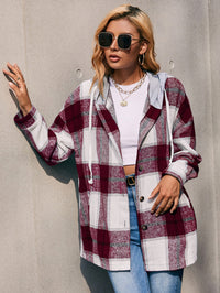 Thumbnail for Plaid Dropped Shoulder Hooded Jacket - T - 4 COLORS -