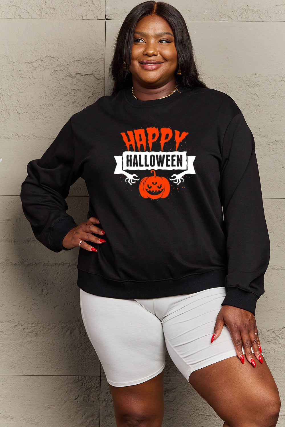 Simply Love Full Size HAPPY HALLOWEEN Graphic Sweatshirt - SIZES S THRU 3XL - T - 6 COLORS -