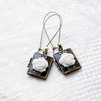 Thumbnail for Classic Porcelain Rose on Vintage Book Locket Earrings -