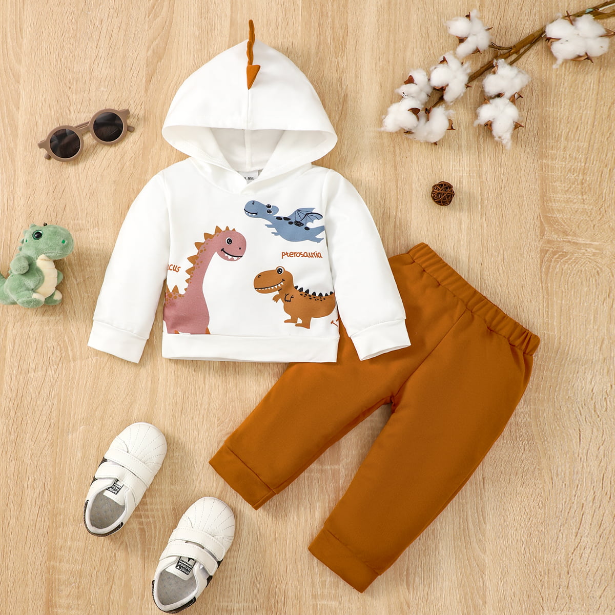 Dinosaur Graphic Hoodie and Pants set - 2 PCS - T - 3 COLORS -