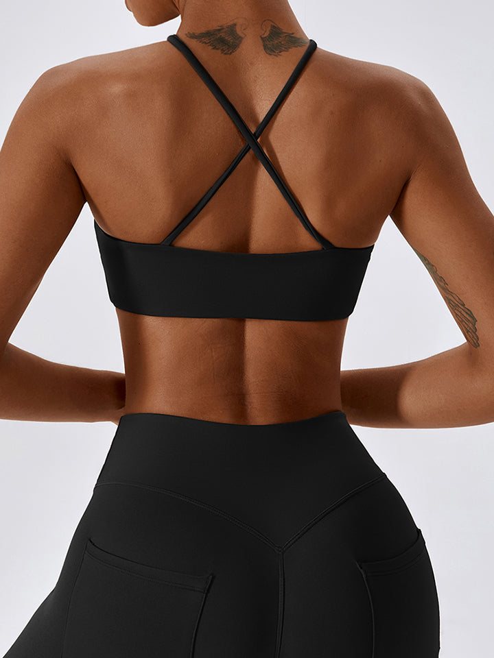 Cropped Halter Neck Sports Bra - T - 5 COLORS -