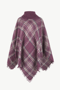 Thumbnail for Plaid Turtleneck Fringe Hem Poncho - T - 6 COLORS -