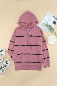 Thumbnail for Drawstring Striped Dropped Shoulder Hoodie - T - 2 COLORS -