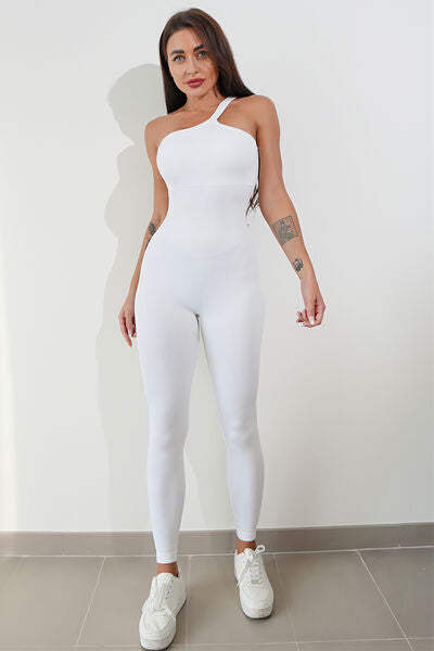 Asymmetrical Neck Wide Strap Active Jumpsuit - T - 8 COLORS -