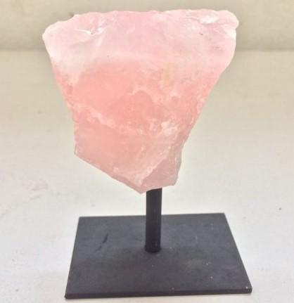 Whyte Quartz - Natural Rose Quartz on Metal Stand Home Decor Display Piece -