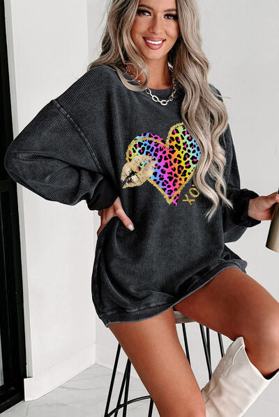 XOXO Leopard Round Neck Sweatshirt - T - 1 COLOR -