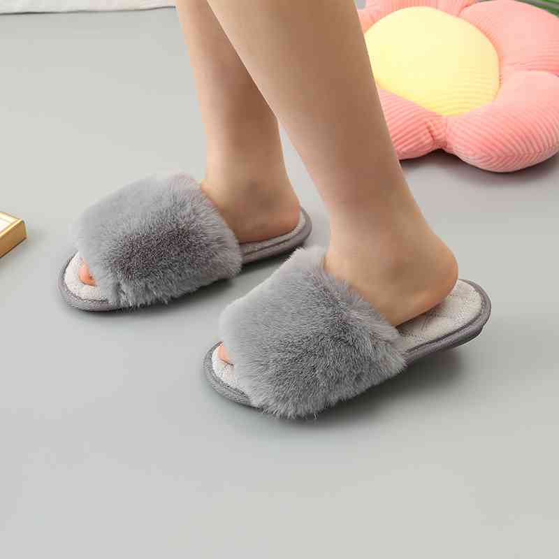 Faux Fur Open Toe Slippers - T - 5 COLORS -