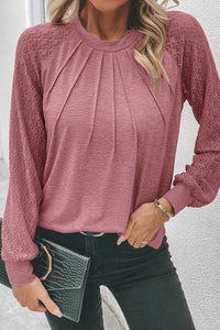 Thumbnail for Heathered Round Neck Long Sleeve T-Shirt - T - 2 COLORS -