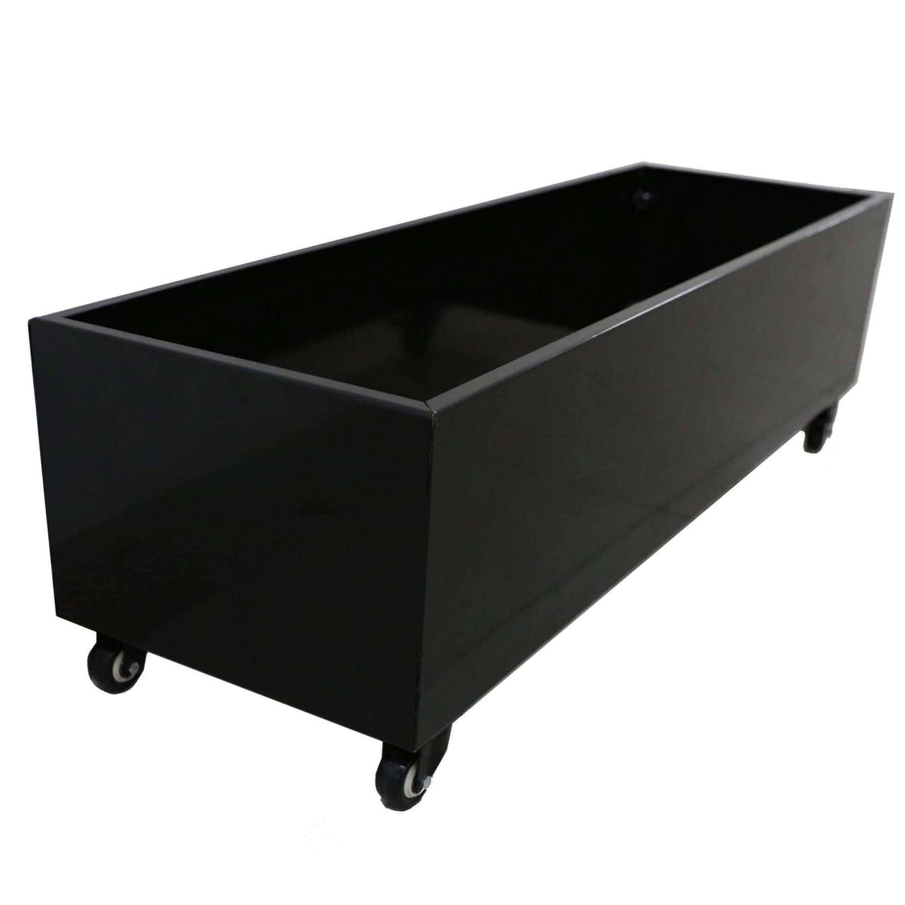 Black Metal Planter Medium + Wheels -