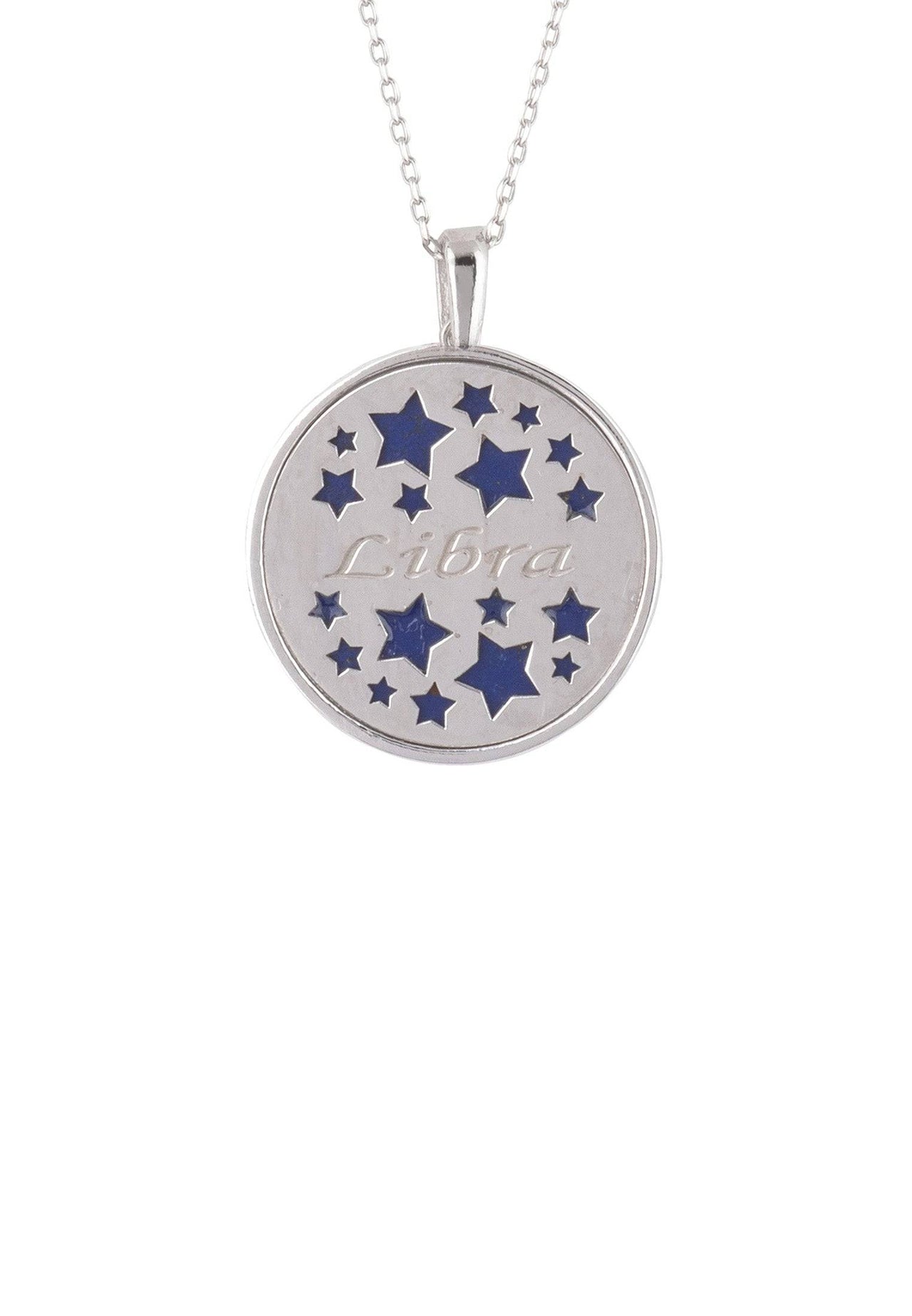 Zodiac Lapis Lazuli Gemstone Star Constellation Pendant Necklace Silver Libra -