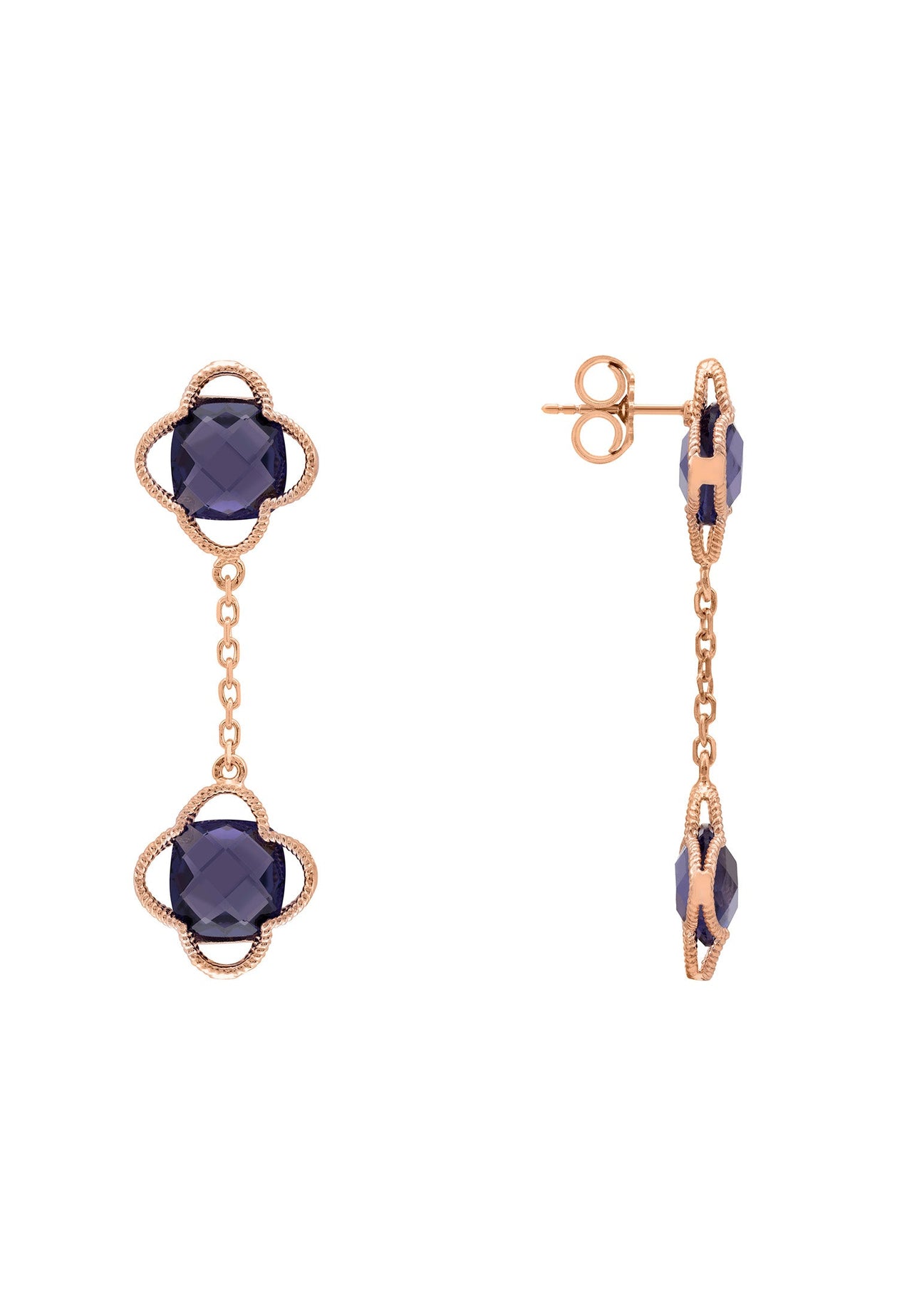 LATELITA - Open Clover Double Drop Earrings Rosegold Amethyst -