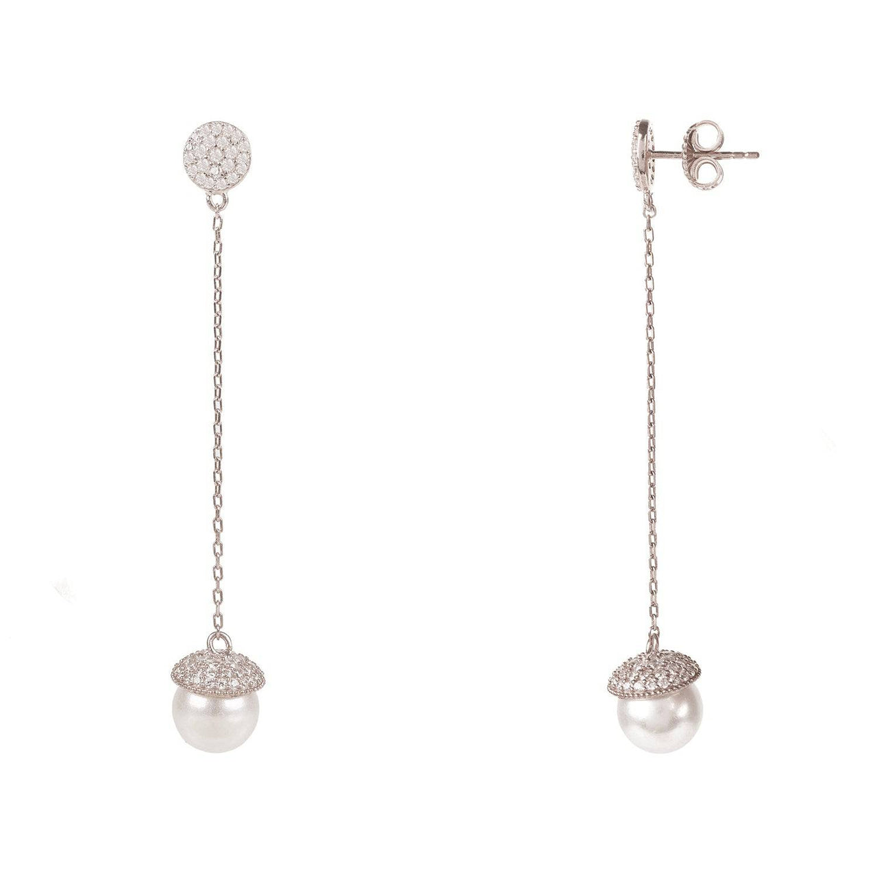 LATELITA - Pearl Long Drop Earrings Silver -