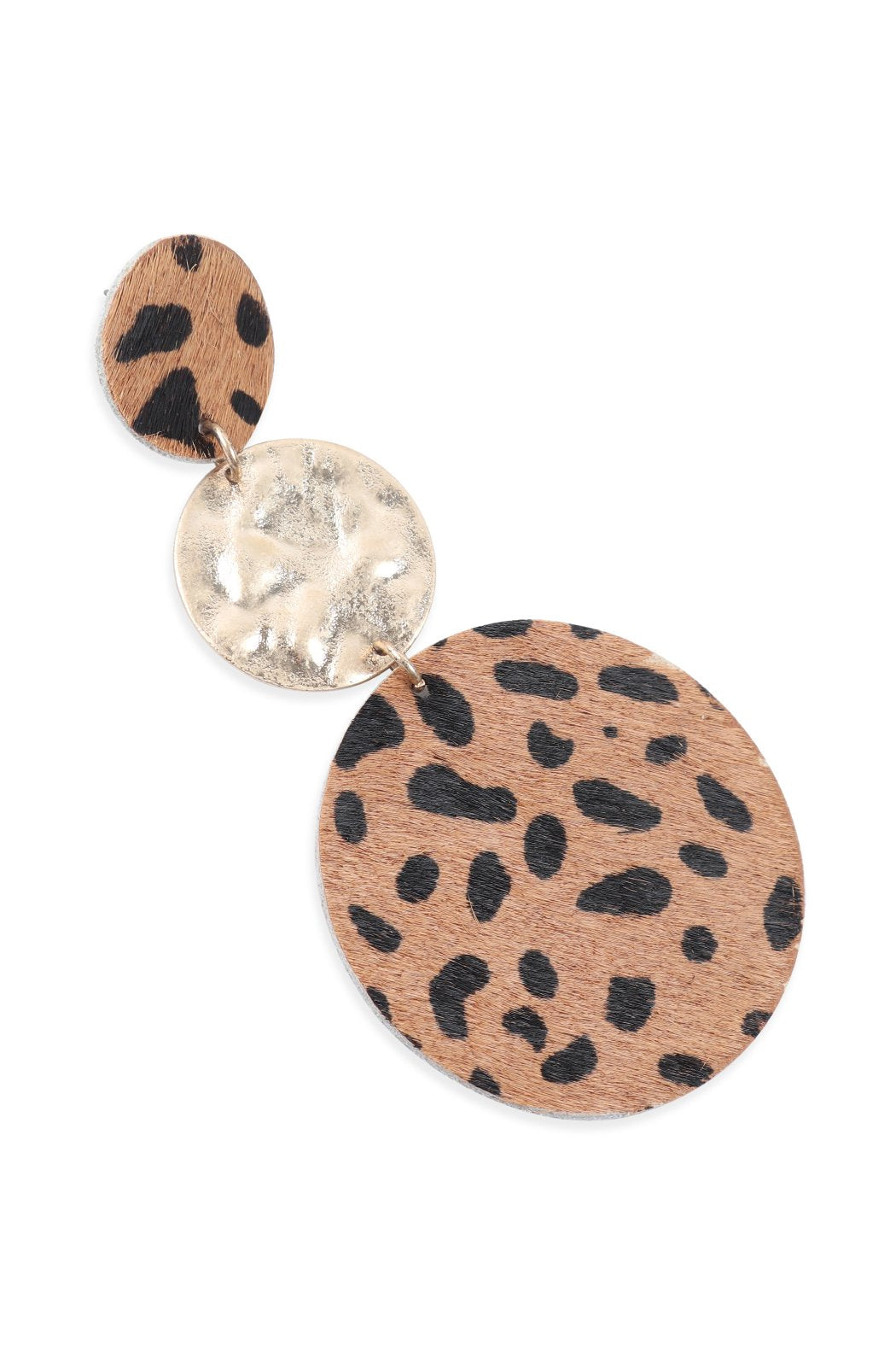 Round Leopard Leather With Metal Link Drop Earrings - 5 COLORS -