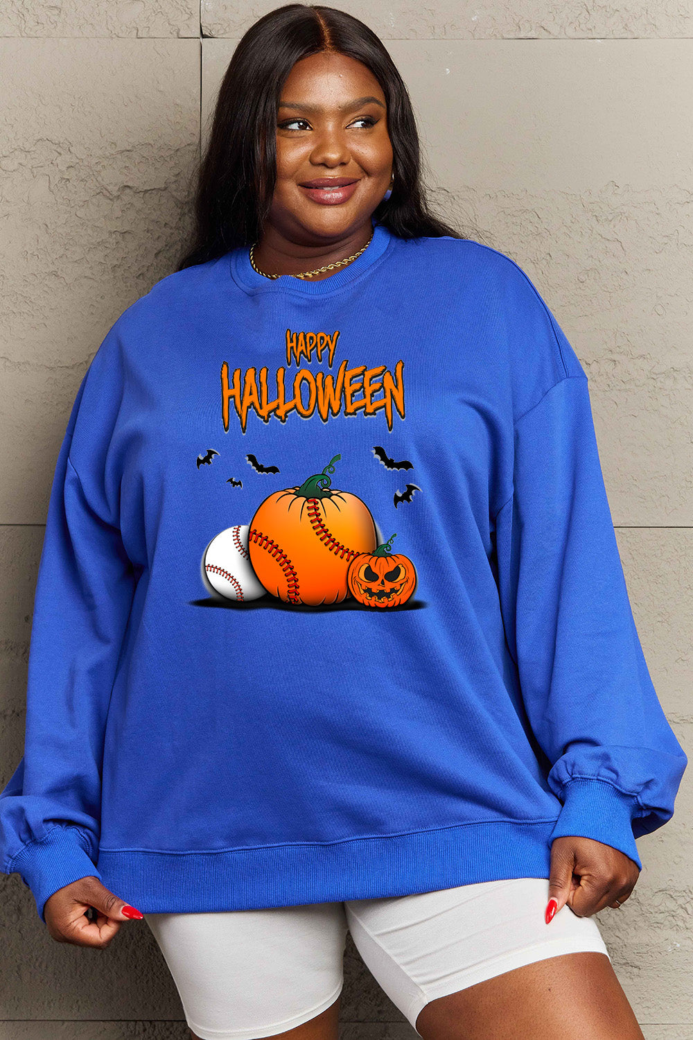 Simply Love Full Size HAPPY HALLOWEEN Graphic Sweatshirt - SIZES S THRU 3XL - T - 6 COLORS -