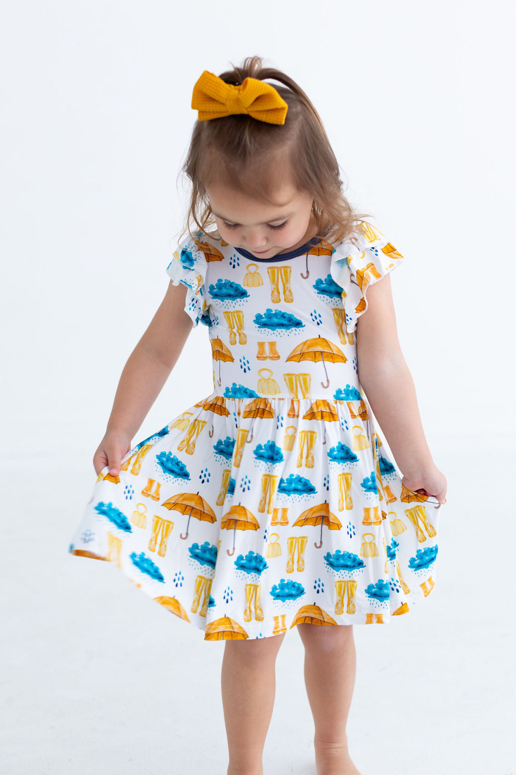 Eclipse Kids - Flutter Sleeve Twirl Dress - Rainy Days - SIZES 2T THRU 11/12 -