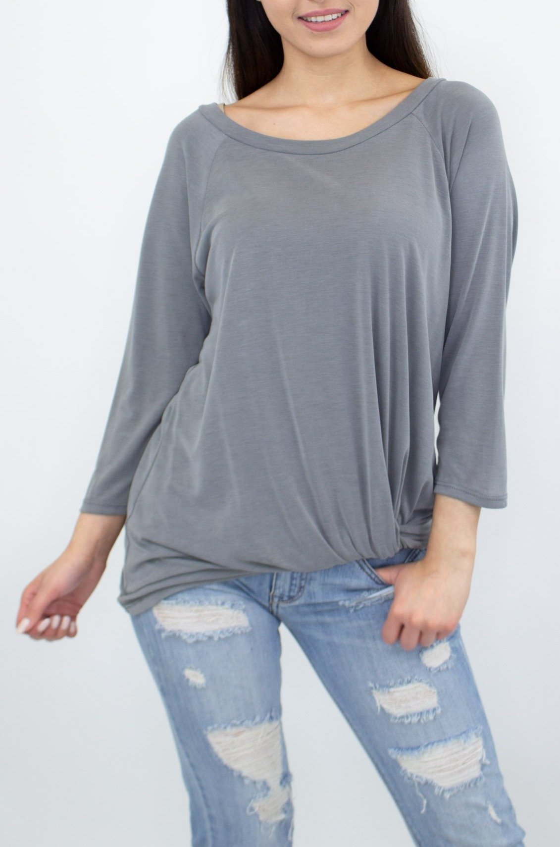 Stylespect - Twisted Front Comfortable Top - Grey - 1 COLOR -