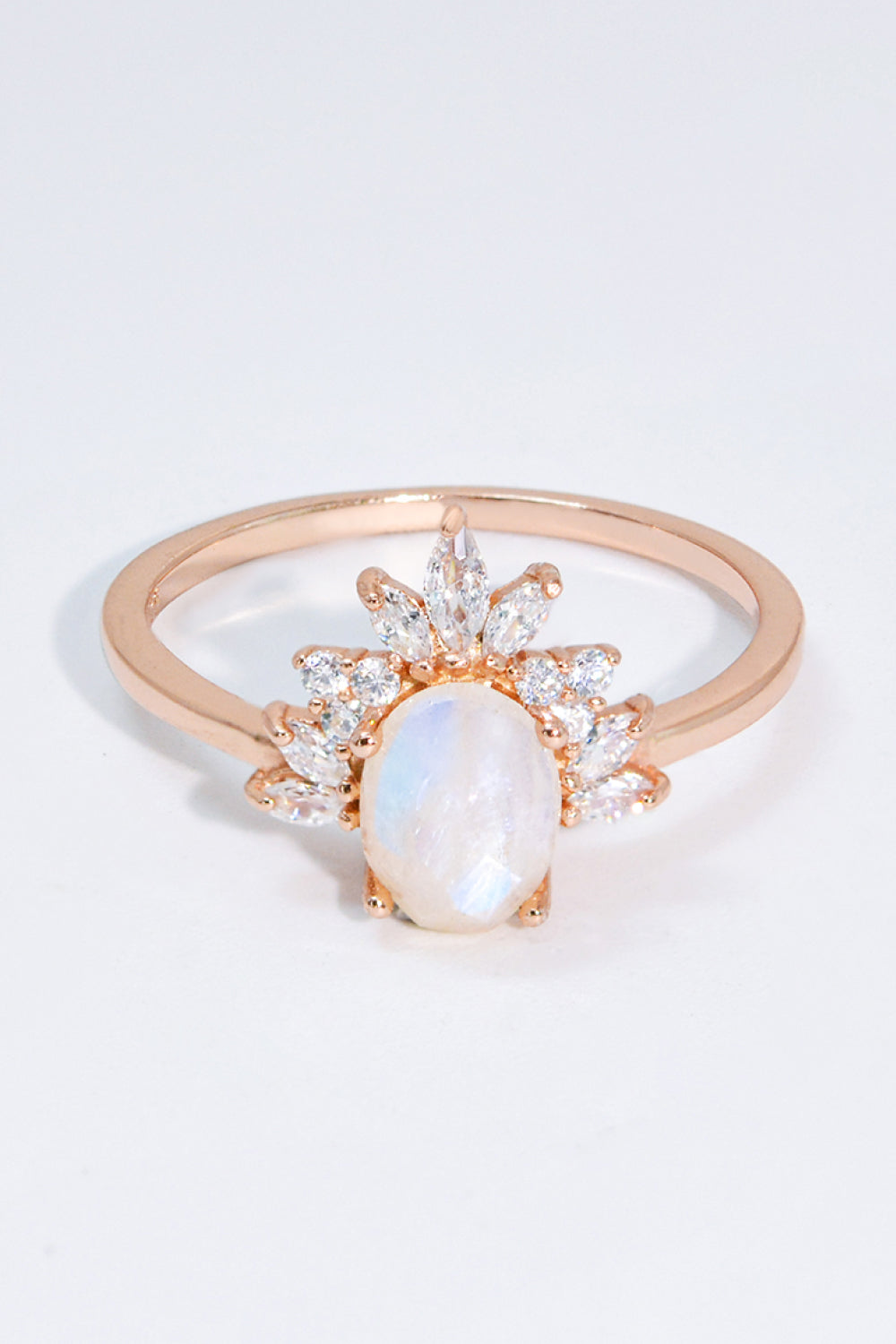 18K Rose Gold-Plated Natural Moonstone Ring - T - SIZES 6 THRU 9 - 1 FINISH -