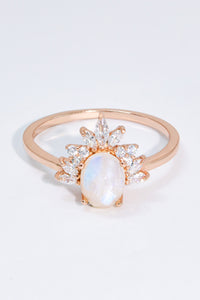 Thumbnail for 18K Rose Gold-Plated Natural Moonstone Ring - T - SIZES 6 THRU 9 - 1 FINISH -