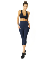 Thumbnail for Savoy - High Waisted Yoga Capri Leggings - Navy Blue - 1 COLOR -